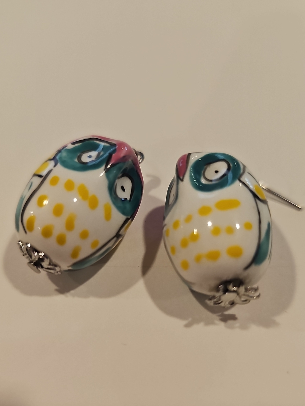 Whimsical Hand-Painted Ceramic Owl Drop Earrings